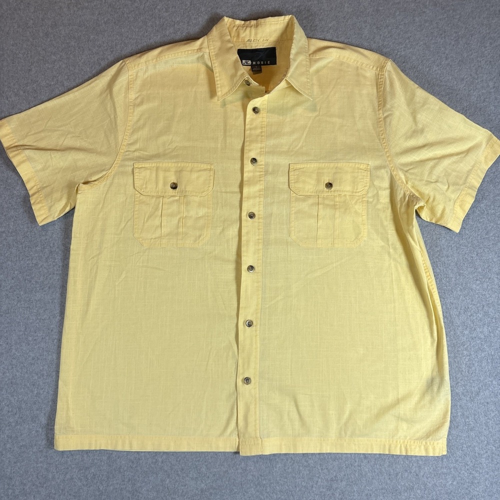 VTG Hobie Short Sleeve Button Up Men's L Yellow 2 Pocket 80s Surf Skate
